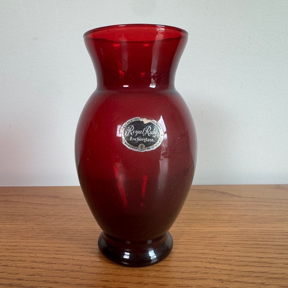 Vintage Anchor Hocking Royal Ruby Anchorglass Red Bud Vase 6.5 Inch MCM
